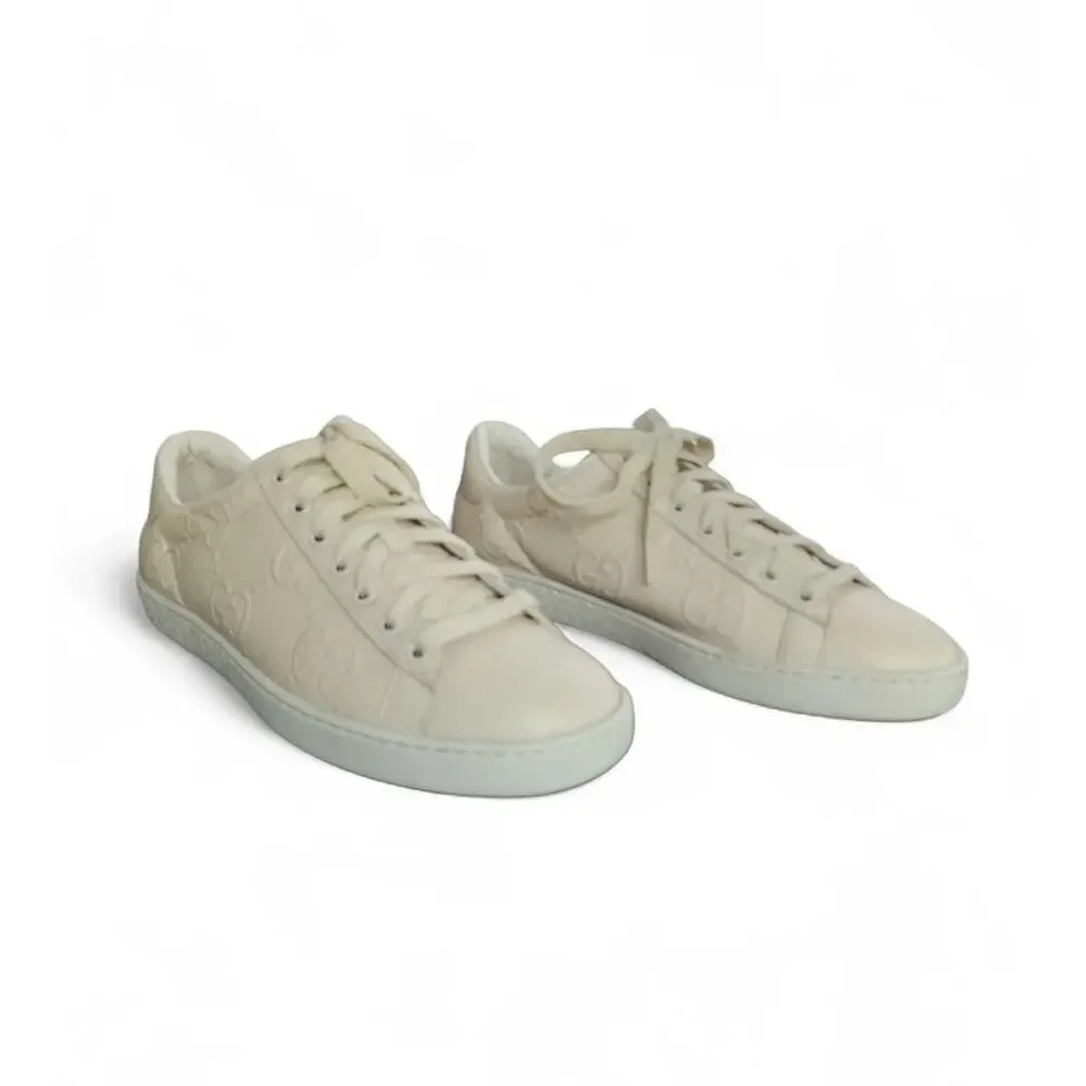 Gucci Ace Low Top Cream GG Embossed Logo Men's Size 38 with Box